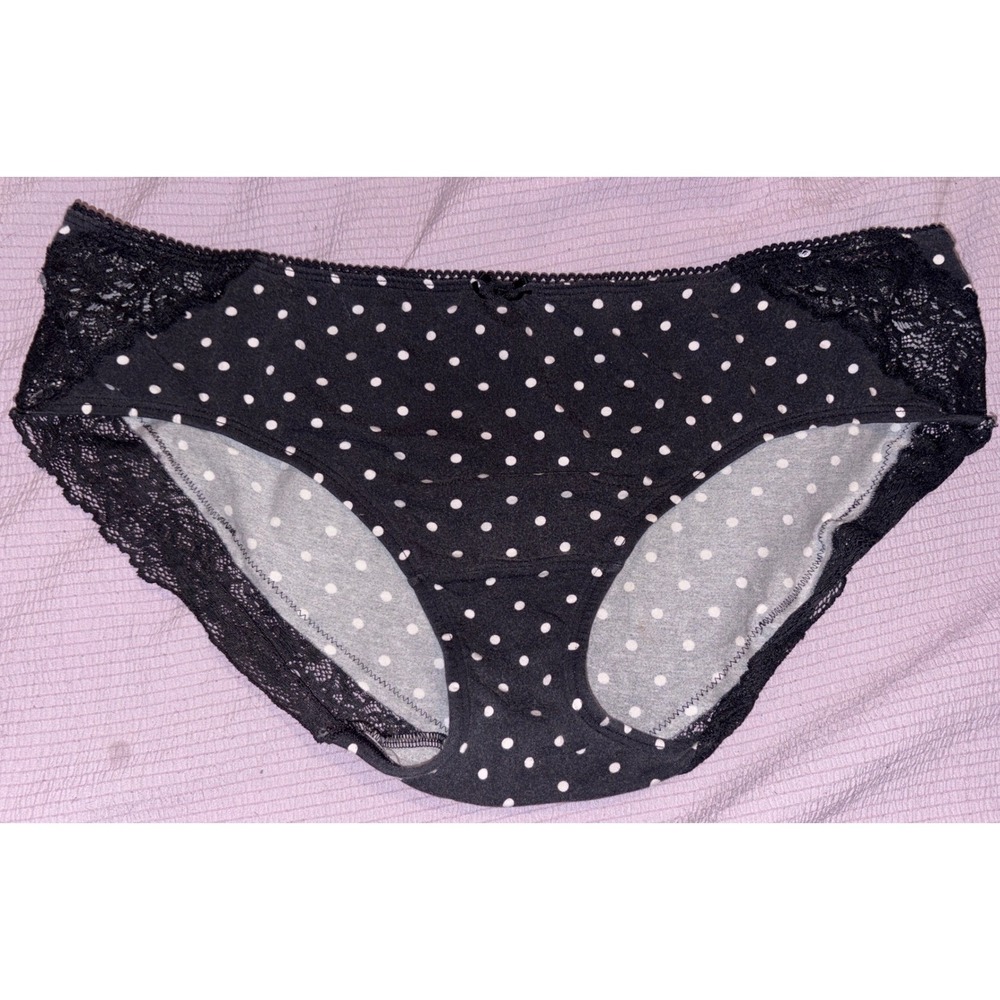 Cacique Lane Bryant Plus Size B&W Polka Dot Cotton Hipster Panty, Size 10/12